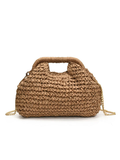 Women's Elegant Straw Bag, Fashionable Straw Crossbody Bag with Chain Strap, Casual Versatile Shoulder Bag for Daily Used, Crossbody Shoulder Purse