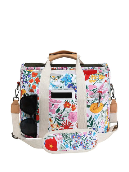 Floral Print Tote Bag, Large Capacity Multi-compartment Handbag, Lightweight Outing Fashion Mommy Bag, Women's Bag, Multifunctional Insulated Bag, Insulated Lunch Bag, Lunch Box Bag, Lunch Cooler Bag, Lunch Bags Women, Lunch Bag Gift