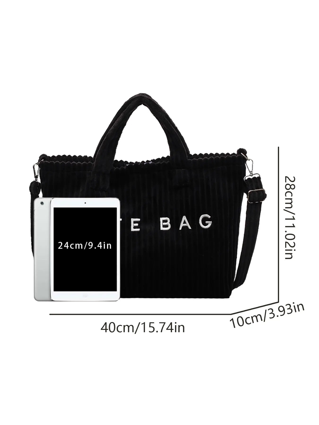 Retro Leisure Letter Embroidery Shoulder Tote Bag, Corduroy Ribbed Texture, Casual Top Handle & Crossbody Bag, Fashion Tote Bag, Fashionable Casual Bag, Suitable for Daily Commuting, Shopping Dating