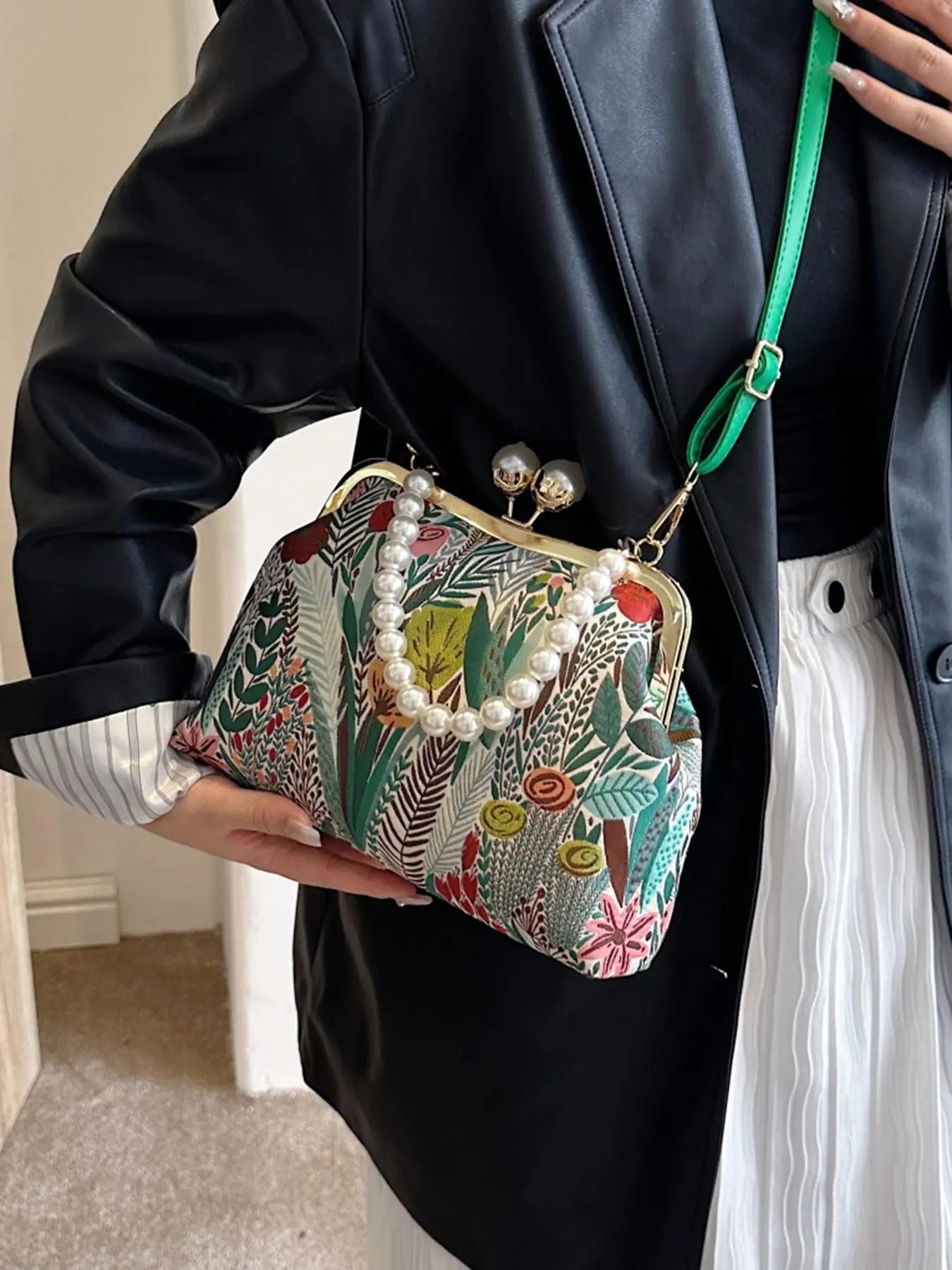 Women's Elegant Floral & Leaf Print Crossbody Bag, Colorblock Shoulder Bag for Daily Use, Casual Versatile Daily Commuting Bag