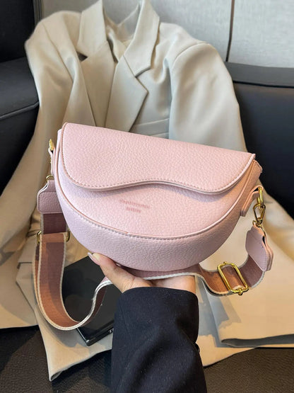 Women's Retro Solid Color Saddle Bag, Wide Shoulder Strap Messenger Bag, Fashionable Classic Popular Shoulder Bag, Crossbody Shoulder Bag, Everyday Crossbody Bag, Suitable for Daily Outing