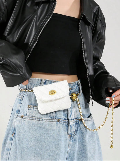 Women's Elegant  Quilted Design Chain Belt Bag,  Style Fashionable Pu Leather Fanny Pack for Daily Used, Casual Trendy Versatile High-quality Daily Commuting Bag, Bum Bag, Casual Waist Bag, Portable Waist Bag, Waist Packs