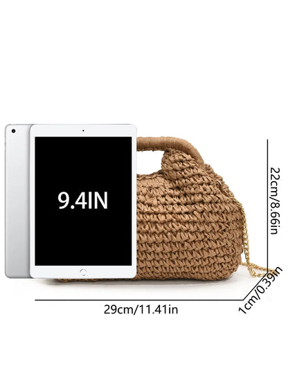 Women's Elegant Straw Bag, Fashionable Straw Crossbody Bag with Chain Strap, Casual Versatile Shoulder Bag for Daily Used, Crossbody Shoulder Purse