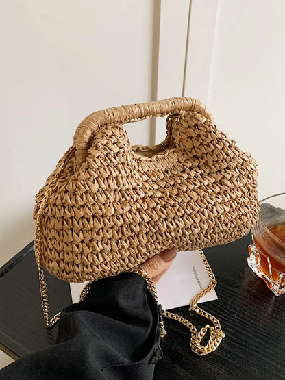 Women's Elegant Straw Bag, Fashionable Straw Crossbody Bag with Chain Strap, Casual Versatile Shoulder Bag for Daily Used, Crossbody Shoulder Purse