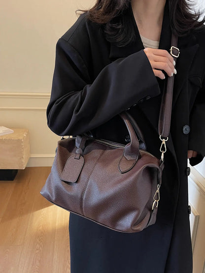 Women's Retro Textured Domed Crossbody Bag, Soft PU Leather Casual Shoulder Tote, Versatile Commuter Handbag for Daily Use and and Various Occasions, Simple Solid Color Pillow Bag, Handbag Shoulder Purse, Chic Crossbody Bag