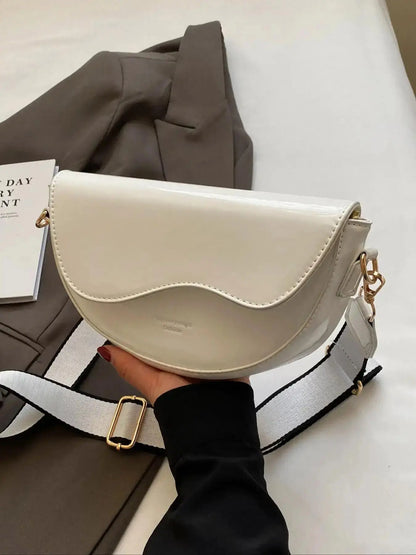 Women's Retro Solid Color Saddle Bag, Wide Shoulder Strap Messenger Bag, Fashionable Classic Popular Shoulder Bag, Crossbody Shoulder Bag, Everyday Crossbody Bag, Suitable for Daily Outing