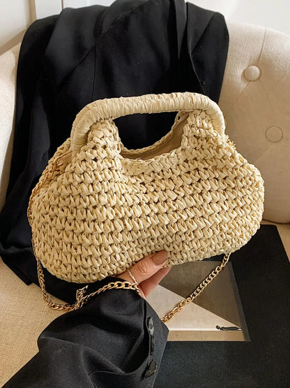 Women's Elegant Straw Bag, Fashionable Straw Crossbody Bag with Chain Strap, Casual Versatile Shoulder Bag for Daily Used, Crossbody Shoulder Purse