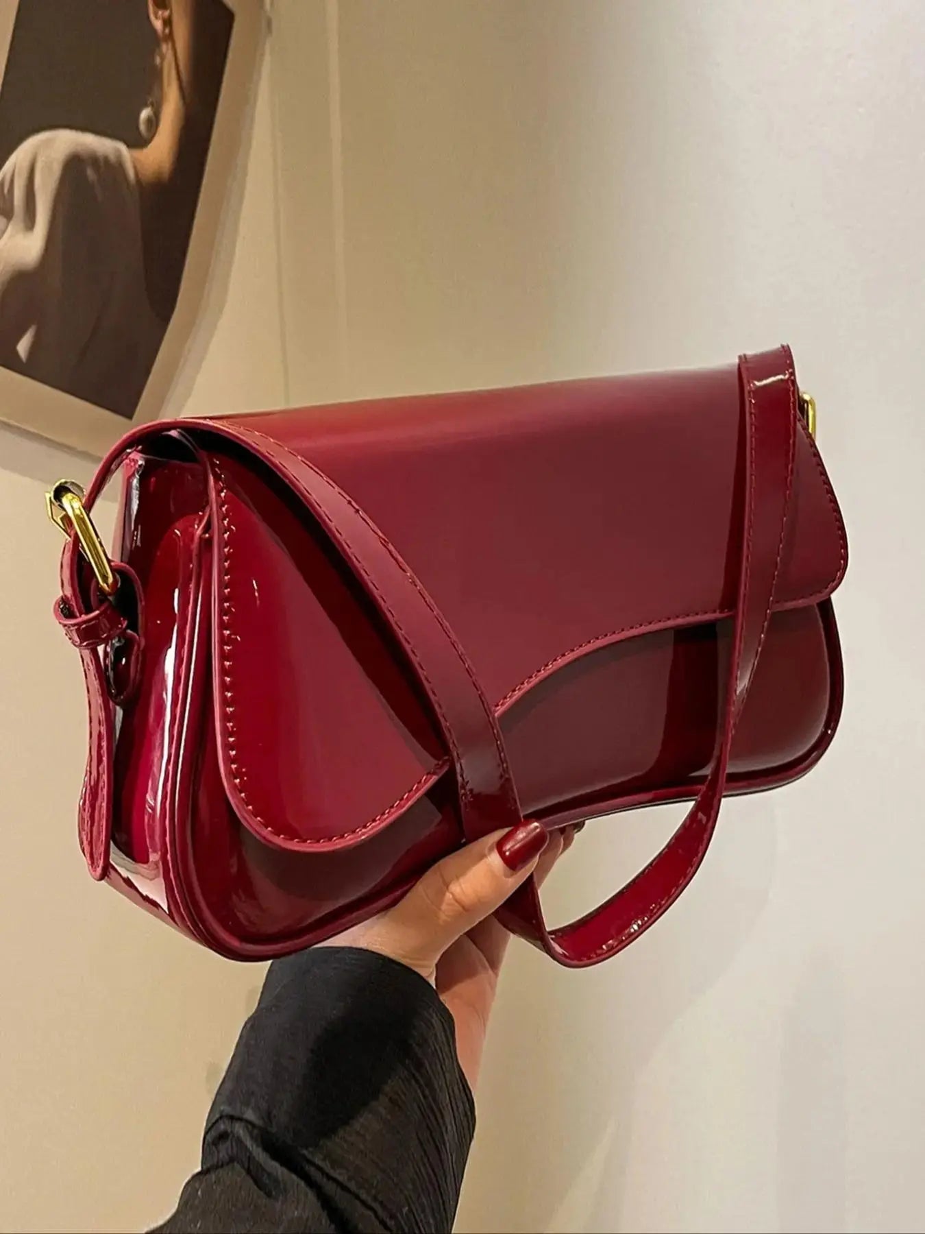 Women's Elegant Solid Color Flap Shoulder Clutch, Fashionable PU Leather Baguette Bag for Daily Life, Casual Trendy Versatile Convertible Shoulder Bag for Women & Girls, Fashion Purses, Crossbody Clutch Purse
