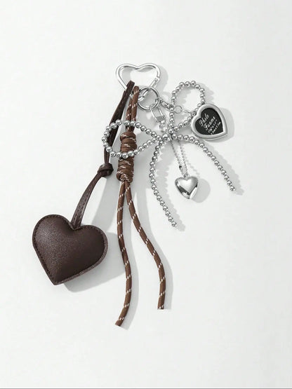 Women's Elegant Heart Shaped Keychain, Fashionable Bow Charm Metal Keychain for Handbags & Wallets, Car Keys & Key Pendants, Unique Gifts for Fashion Enthusiasts