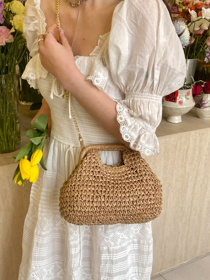 Women's Elegant Straw Bag, Fashionable Straw Crossbody Bag with Chain Strap, Casual Versatile Shoulder Bag for Daily Used, Crossbody Shoulder Purse