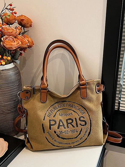 Women's Fashionable Letters Pattern Tote Bag, Large Capacity Crossbody Shoulder Bags, Casual Versatile Vintage All-match Shoulder Bag for Daily Life, Commuter Bag, Casual Commuting Bag