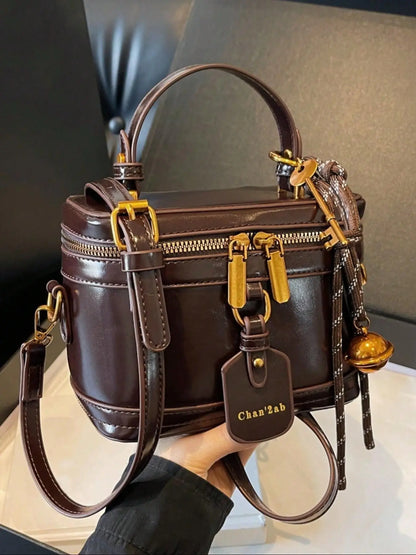 Women's Elegant Minimalist Handbag, Fashionable Retro Simple Style Crossbody Bag with Charm, Casual Trendy Versatile High-quality Daily Commuting Bag, Sling Purse