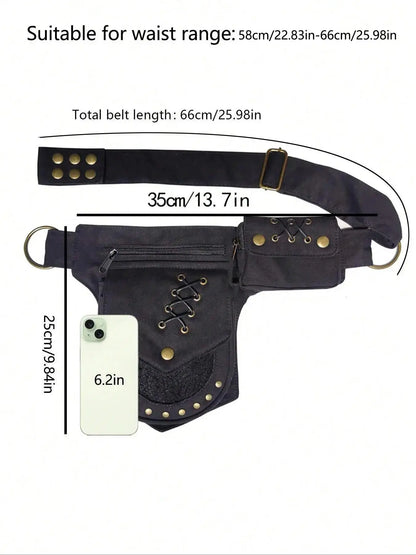 Women's Punk Style Rivet Embedded Fabric Leg Bag, Fashionable Outdoor Sports Running Bike Mountaineering Bag, Casual Versatile Zipper Leg Bag for Daily Used