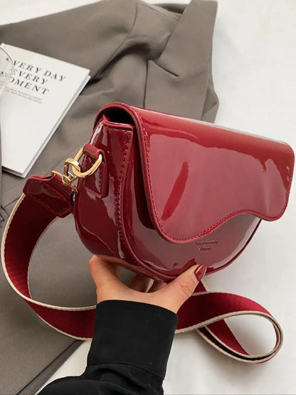 Women's Retro Solid Color Saddle Bag, Wide Shoulder Strap Messenger Bag, Fashionable Classic Popular Shoulder Bag, Crossbody Shoulder Bag, Everyday Crossbody Bag, Suitable for Daily Outing