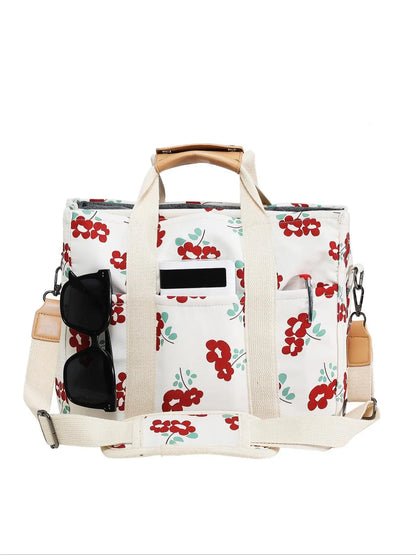Floral Print Tote Bag, Large Capacity Multi-compartment Handbag, Lightweight Outing Fashion Mommy Bag, Women's Bag, Multifunctional Insulated Bag, Insulated Lunch Bag, Lunch Box Bag, Lunch Cooler Bag, Lunch Bags Women, Lunch Bag Gift