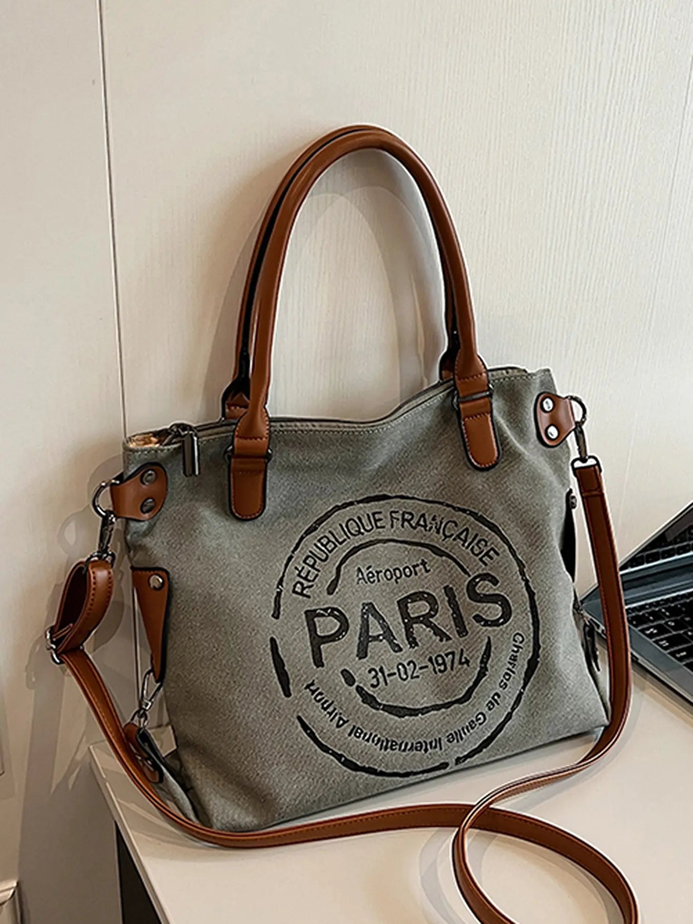 Women's Fashionable Letters Pattern Tote Bag, Large Capacity Crossbody Shoulder Bags, Casual Versatile Vintage All-match Shoulder Bag for Daily Life, Commuter Bag, Casual Commuting Bag