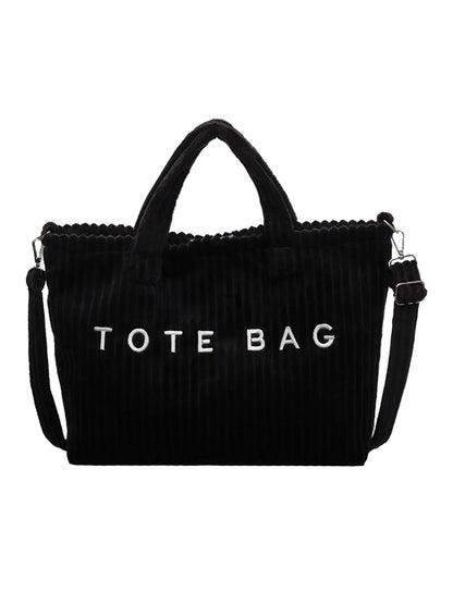 Retro Leisure Letter Embroidery Shoulder Tote Bag, Corduroy Ribbed Texture, Casual Top Handle & Crossbody Bag, Fashion Tote Bag, Fashionable Casual Bag, Suitable for Daily Commuting, Shopping Dating
