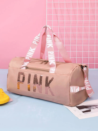 Fitness Bag with Shoe Compartment, Stylish Letter-Print Large-Capacity Lightweight Crossbody Gym Bag, Multifunctional Shoulder Bag